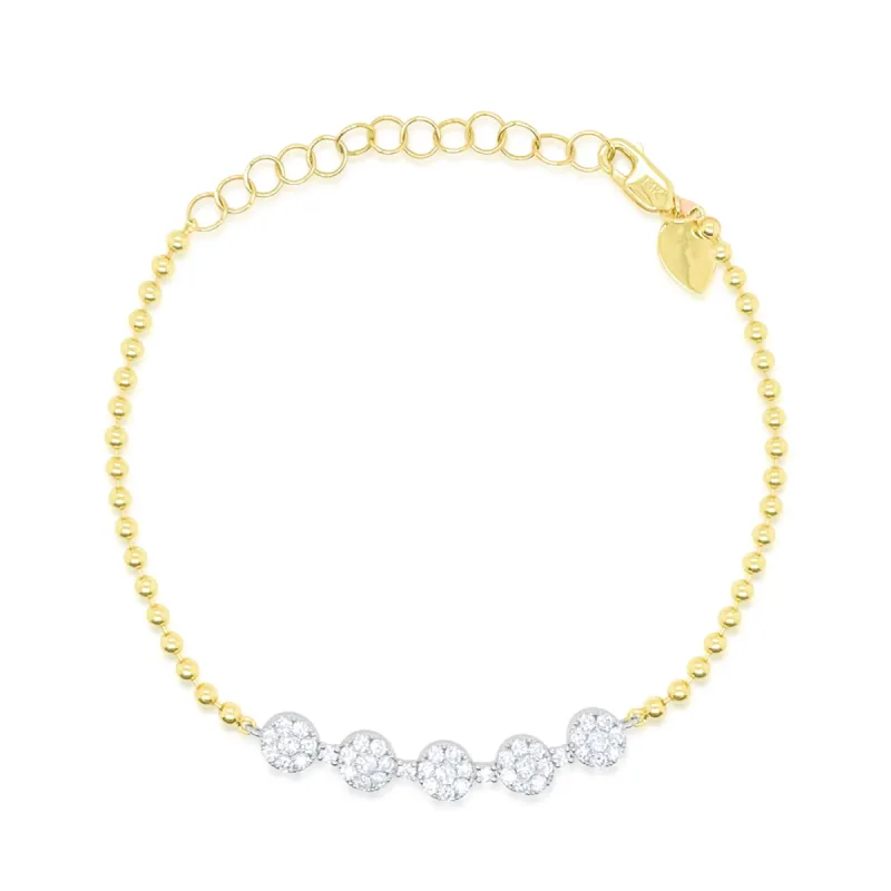 Yellow Gold Ball Chain and Diamond Disks Bracelet sold by Meira T