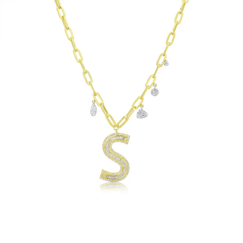 Chunky Yellow Gold Initial Necklace LETTER S sold by Meira T
