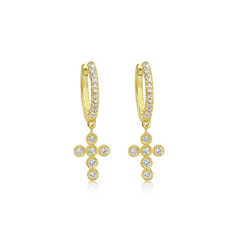 Diamond Cross Huggies  Pair sold by Meira T