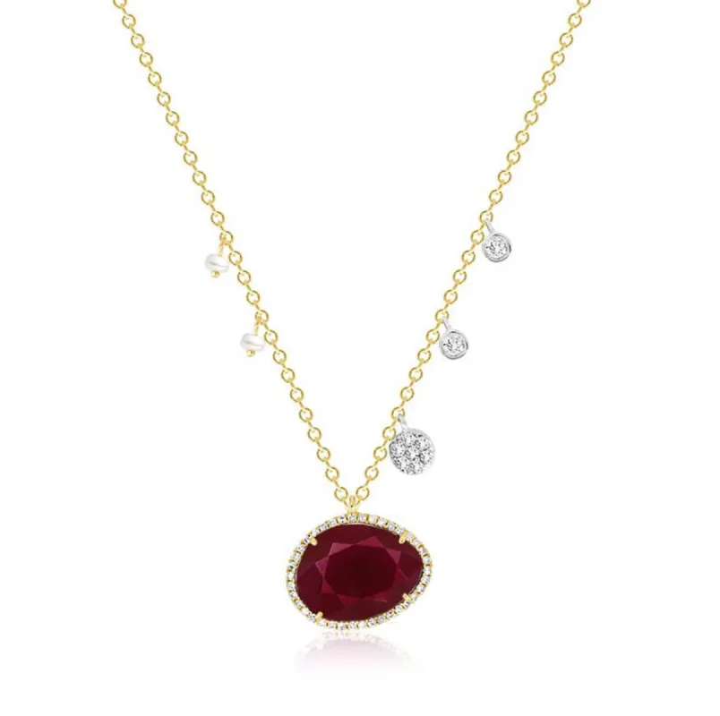 Ruby Off-Centered Pearls & Diamond Charms sold by Meira T