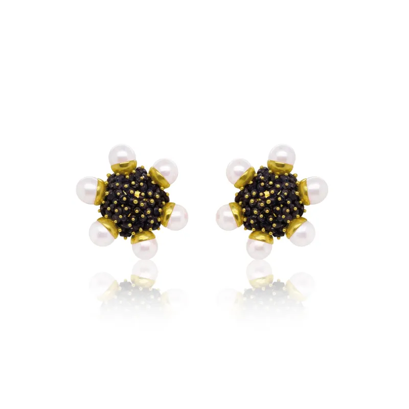Yellow Gold and Pearl Sapphire Earrings sold by Meira T