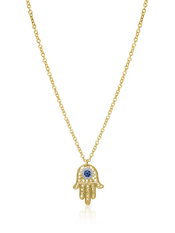 Yellow Gold Hamsa Sapphire Necklace sold by Meira T