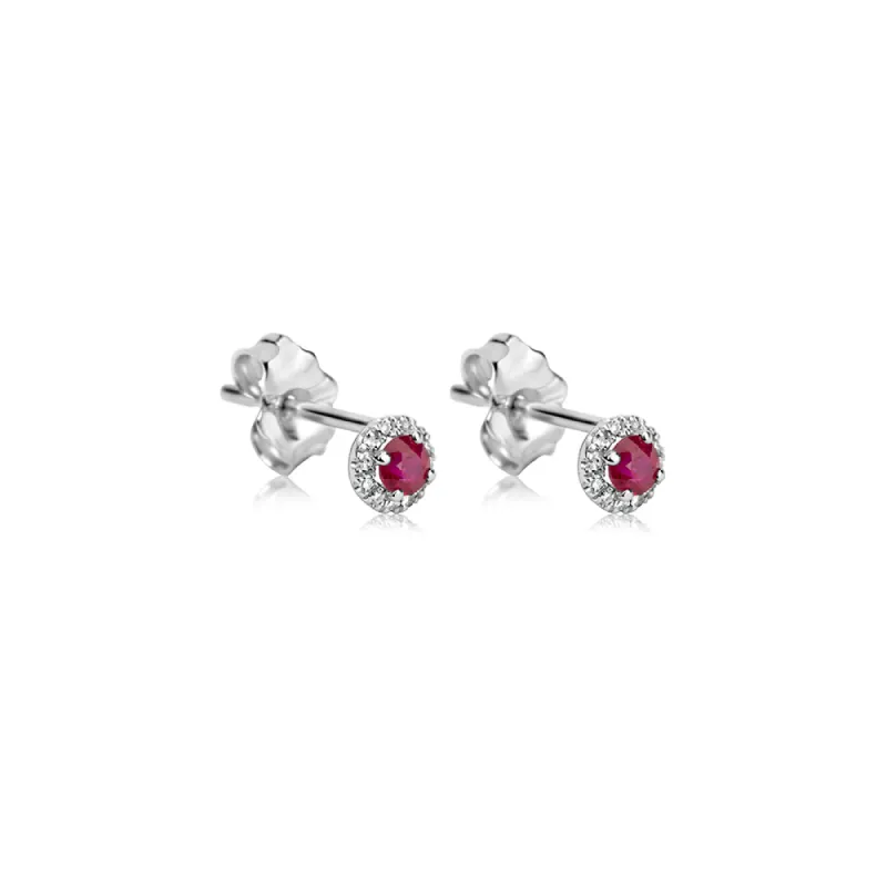 Mini Ruby Studs with Diamond Halo sold by Meira T