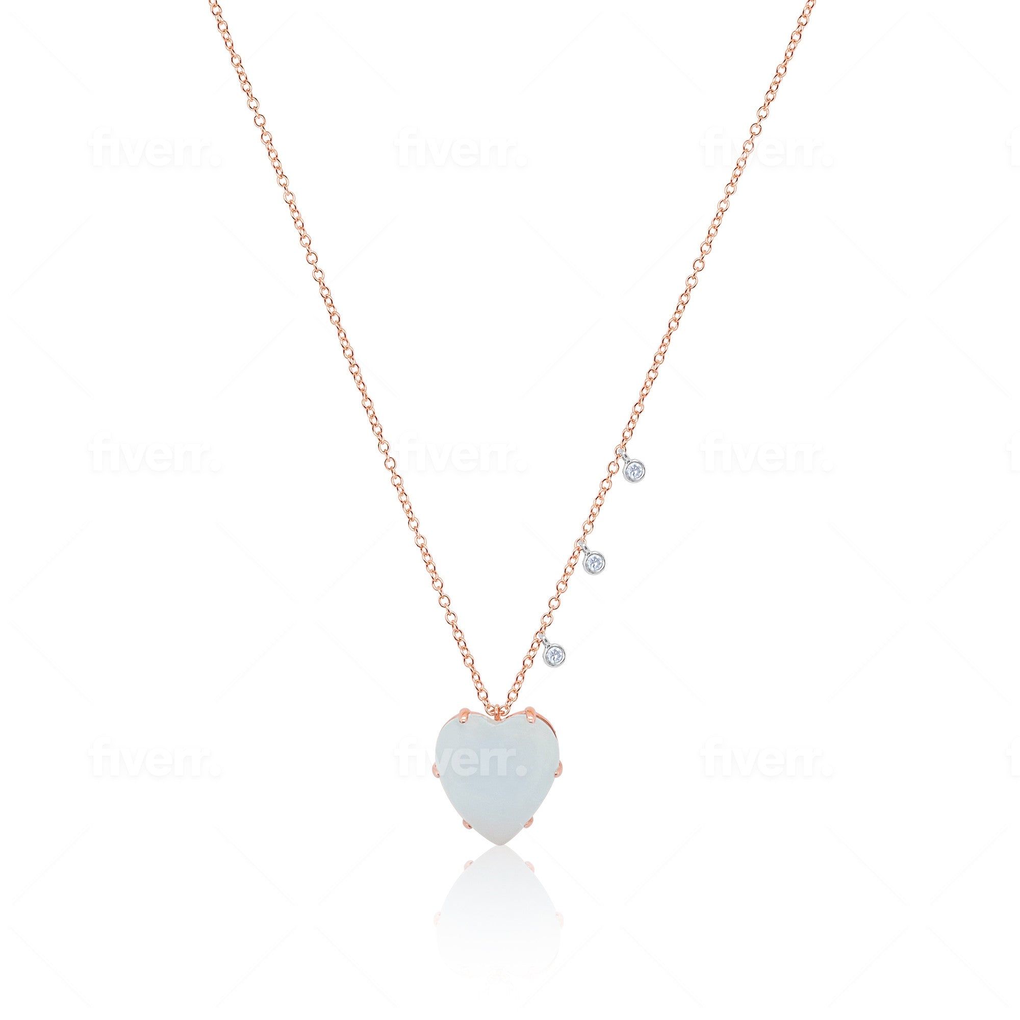 Rose Gold Milky Aqua Heart and Diamonds Necklace sold by Meira T