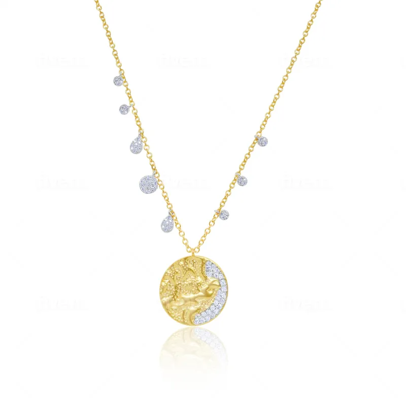 Brushed Gold Coin and Diamond Necklace sold by Meira T