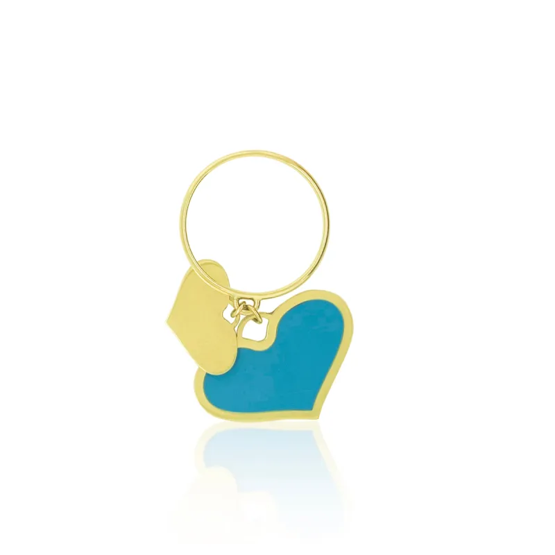 Yellow Gold Turquoise Heart Charm Inlay Ring sold by Meira T