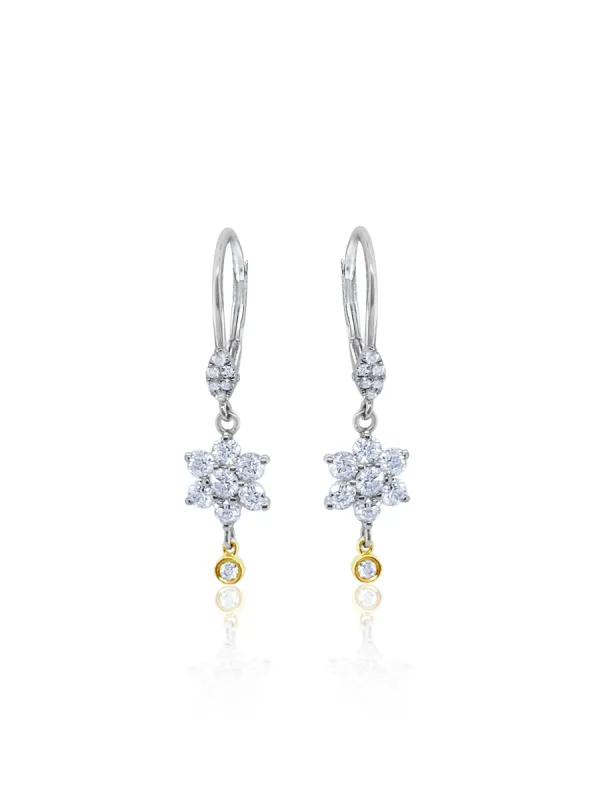 Two Tone Drop Diamond Flower Earrings sold by Meira T