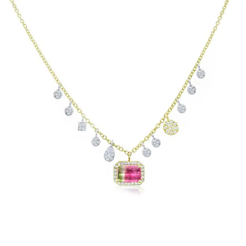 Yellow Gold Diamond and Watermelon Tourmaline Necklace sold by Meira T