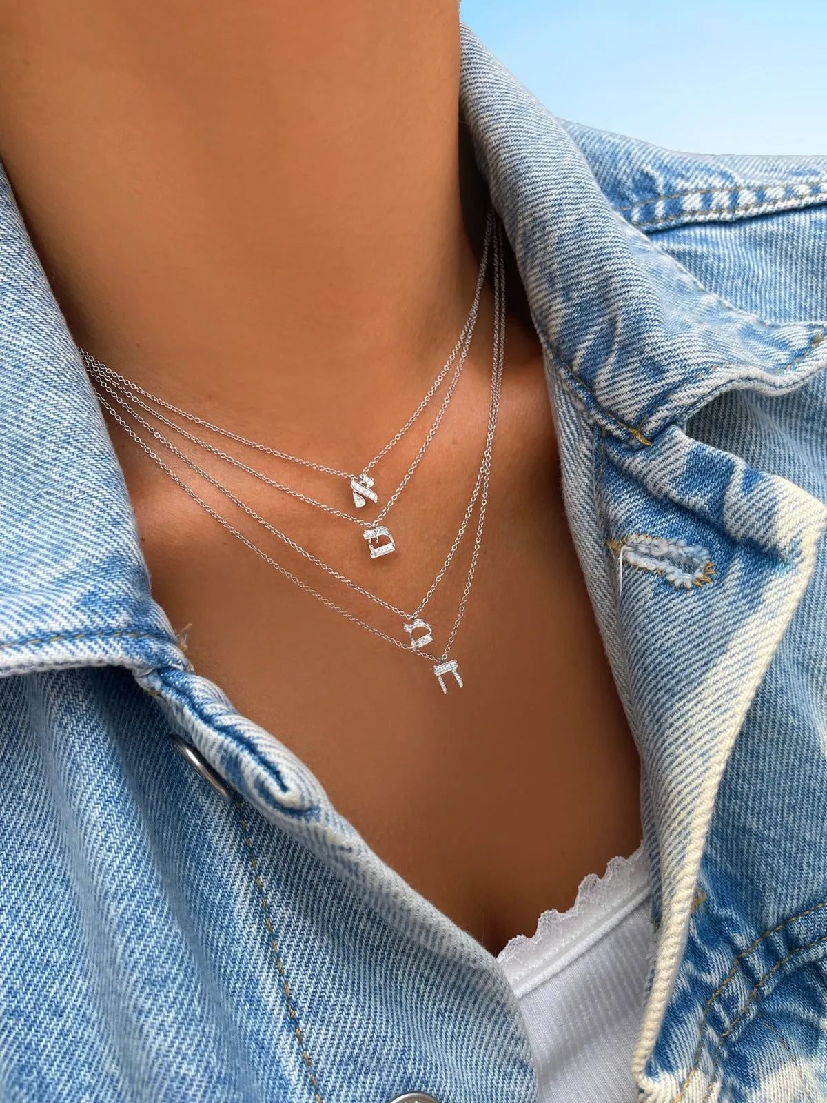 Gold and Diamond Hebrew Initial Necklace sold by Meira T product image thumbnail 5