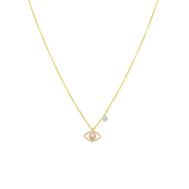 Pink Opal and Diamond Evil Eye Necklace- PINK GOLD sold by Meira T