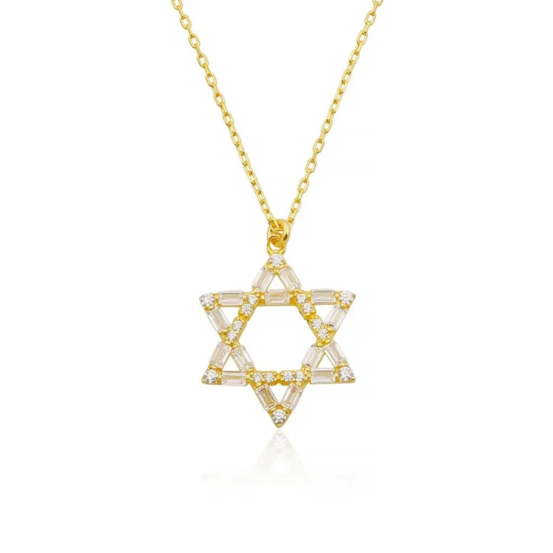 Larger Size Dainty Gold Plated and CZ Jewish Star of David Necklace sold by Meira T