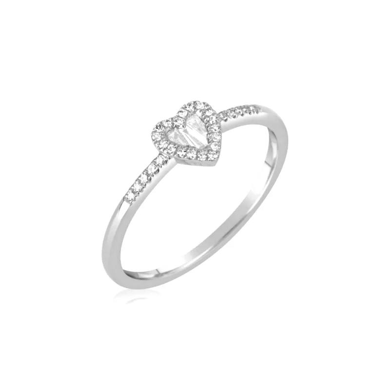 White Gold Diamond Baguette Heart Ring sold by Meira T