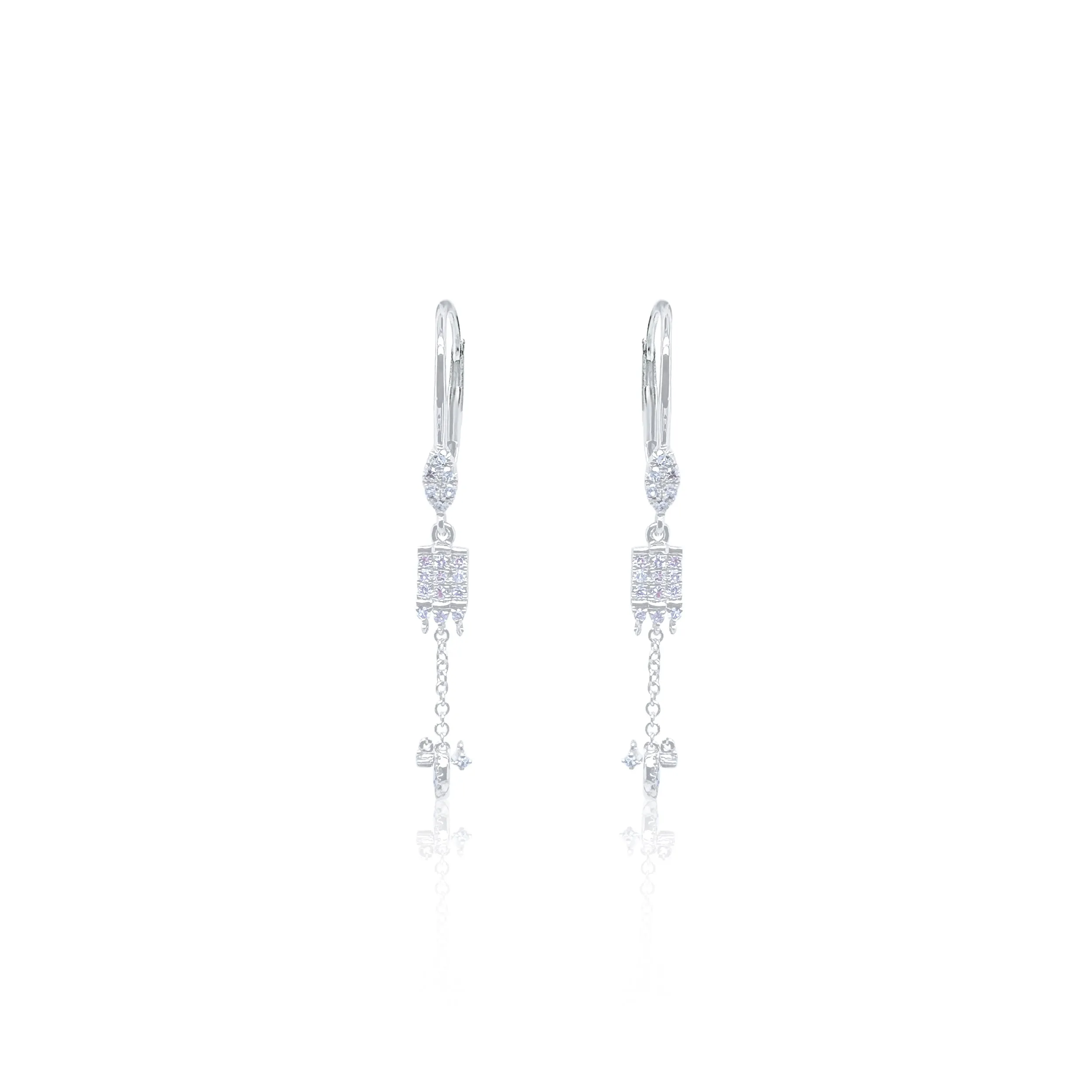 White Gold Diamond Dangle Earrings sold by Meira T