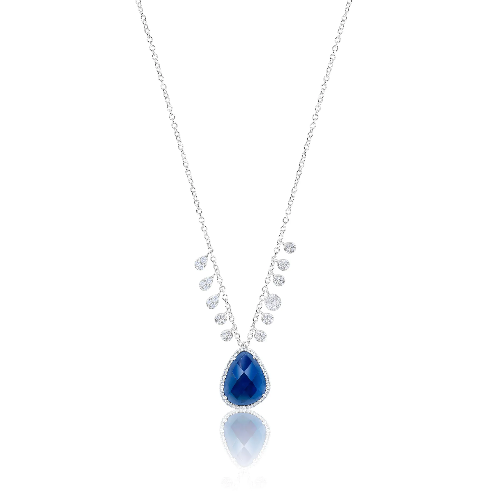White Gold Blue Sapphire Diamond Necklace sold by Meira T