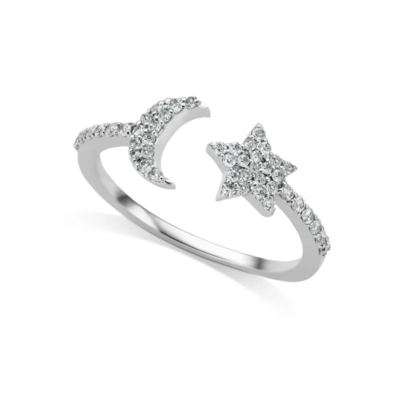 Diamond Open Moon And Star Ring sold by Meira T