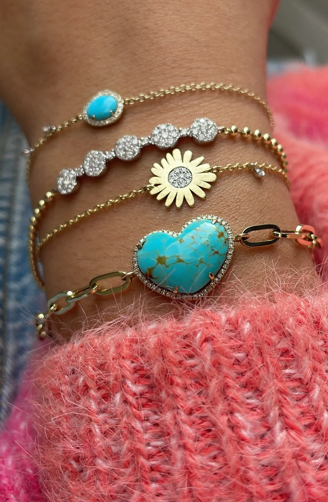 Yellow Gold Paperclip and Turquoise Heart Bracelet sold by Meira T product image thumbnail 2