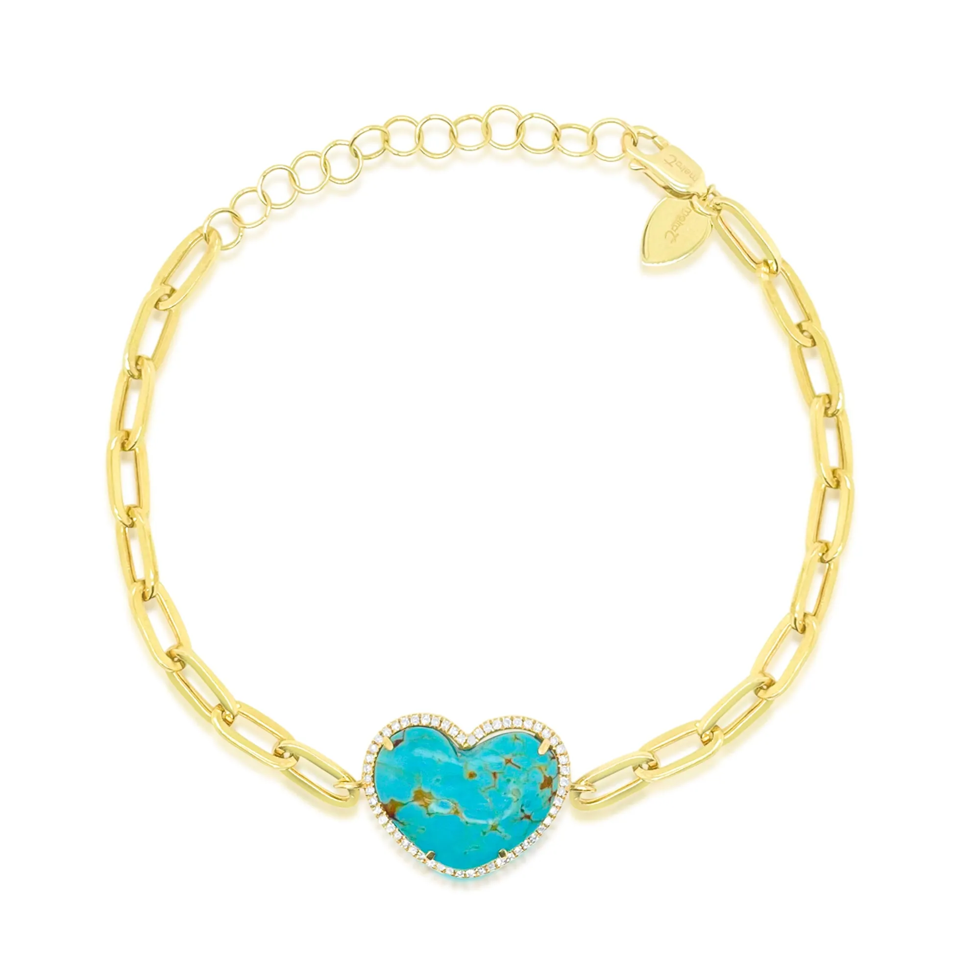 Yellow Gold Paperclip and Turquoise Heart Bracelet sold by Meira T