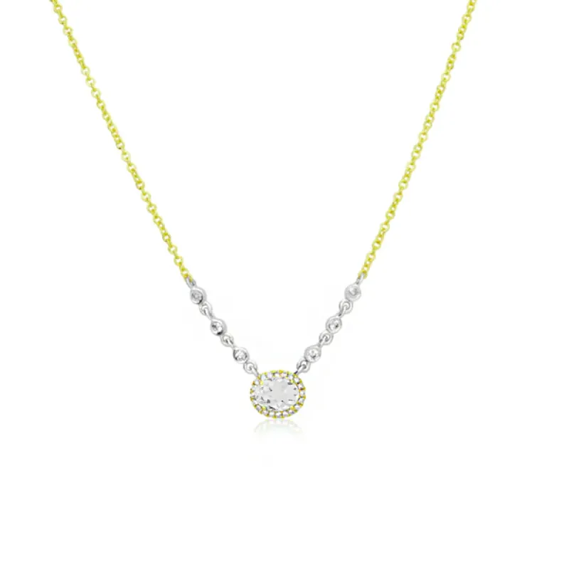 Birthstone Necklace With Diamond Halo | APRIL White Topaz sold by Meira T