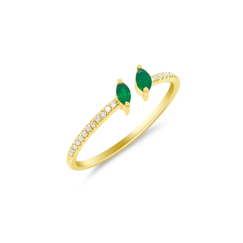 Yellow Gold Diamond Emerald Open Ring sold by Meira T