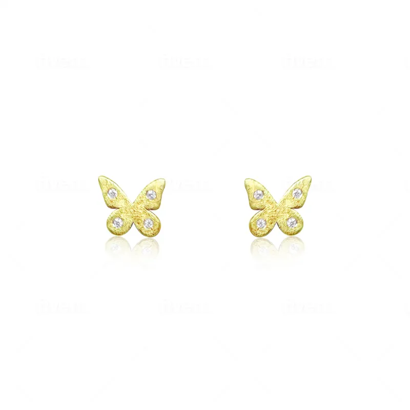 Butterfly Brushed Yellow Gold Diamond Stud sold by Meira T