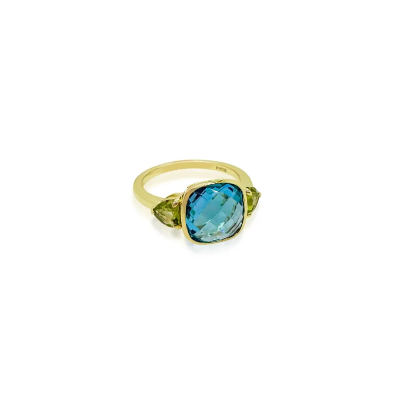 Yellow Gold Blue Topaz and Peridot Statement Ring sold by Meira T