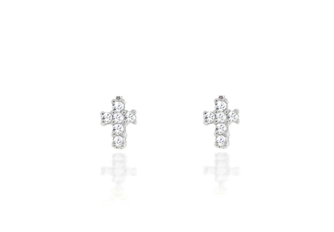 White Gold Cross Earrings sold by Meira T