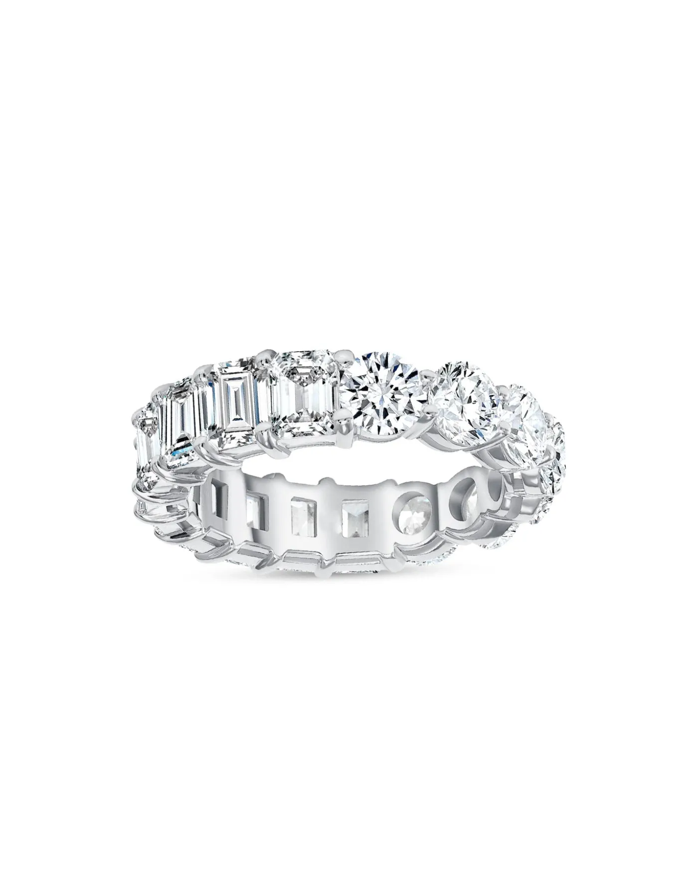 Half and Half Eternity Band Ring | Round and Emerald Cut 2ct LAB Diamond sold by Meira T