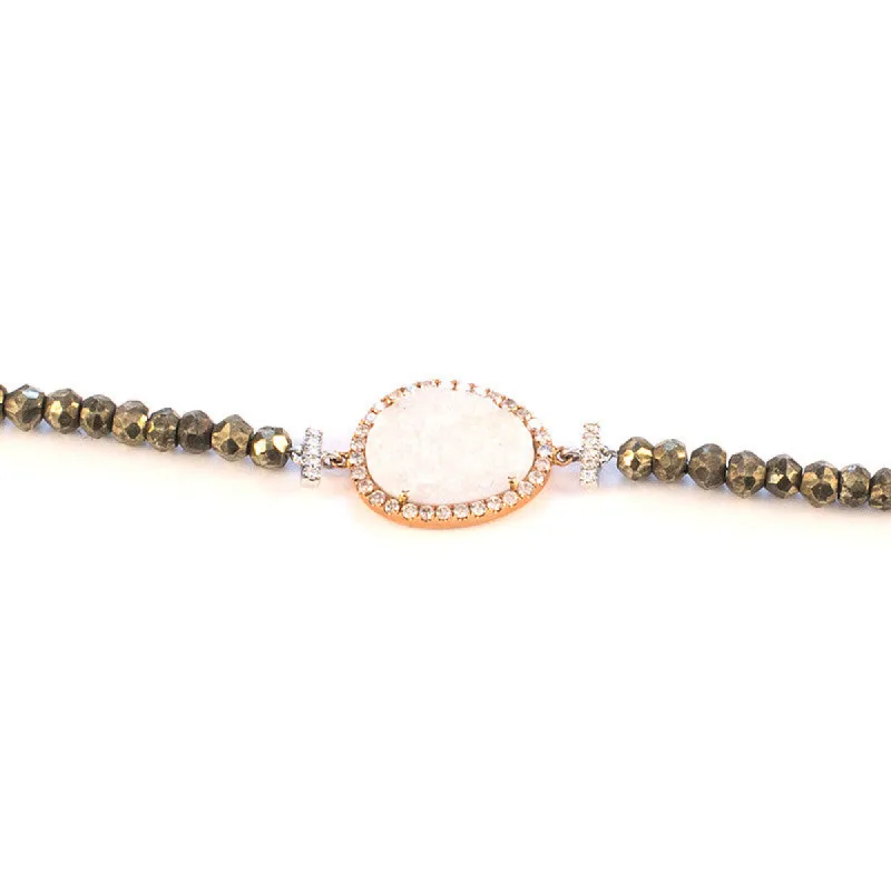 Rose Gold Druzy Diamonds and Pyrite Bead Bracelet sold by Meira T