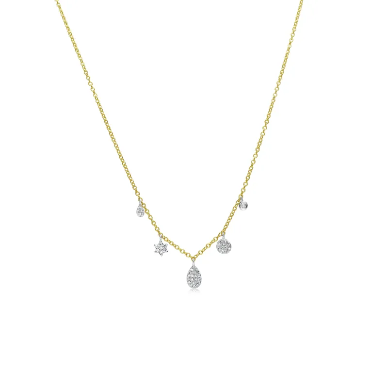 Yellow Gold Dainty Diamond Charms Necklace sold by Meira T