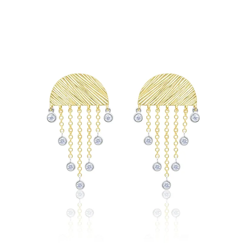 Yellow Gold Fringe and Bezel Earrings sold by Meira T