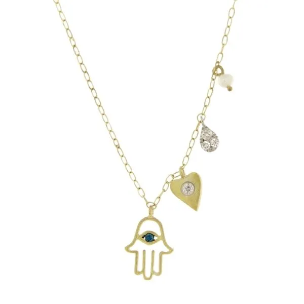 Brushed Gold Hamsa Charm Necklace sold by Meira T