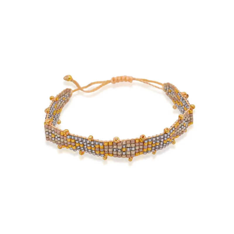 Gold and Tan Square Pattern Bead Bracelet sold by Meira T