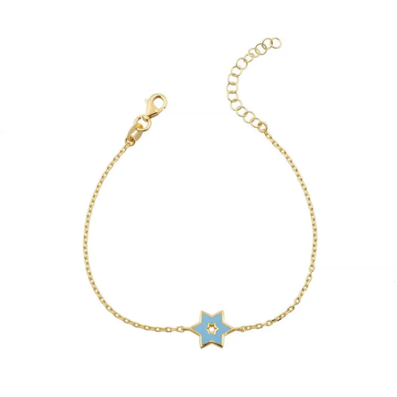 Gold Plated and Light Blue Enamel Jewish Star of David Bracelet sold by Meira T