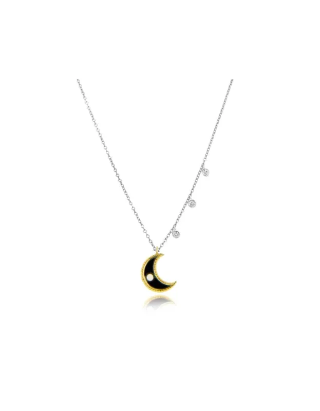 Enamel Moon and Star Necklace in White Gold sold by Meira T