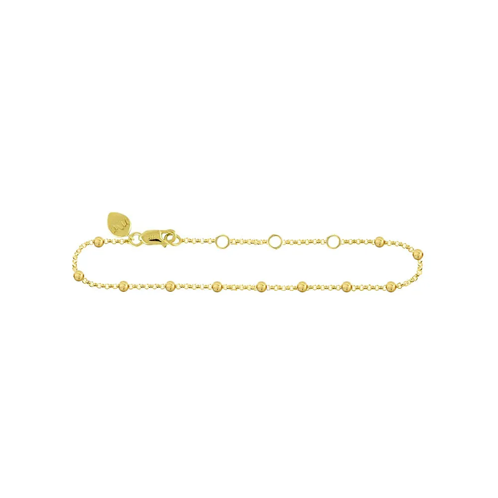 14 kt Yellow Gold Bead Anklet 9 Inches Adjustable sold by Meira T