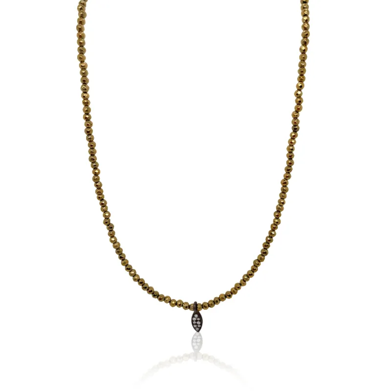 Hematite Bead Necklace with Silver and Diamond Charm sold by Meira T