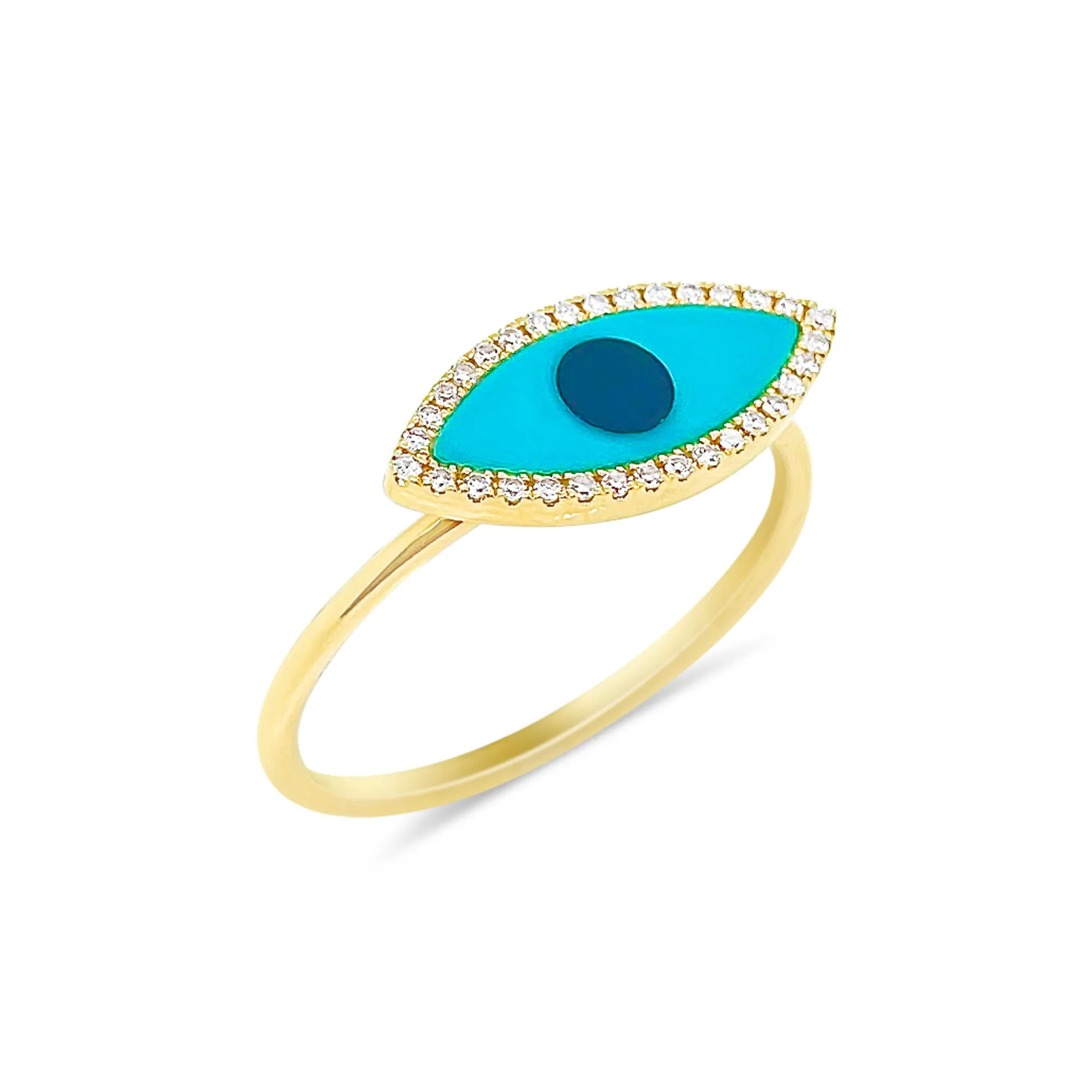 Yellow Gold Turquoise and Diamond Evil Eye Ring sold by Meira T