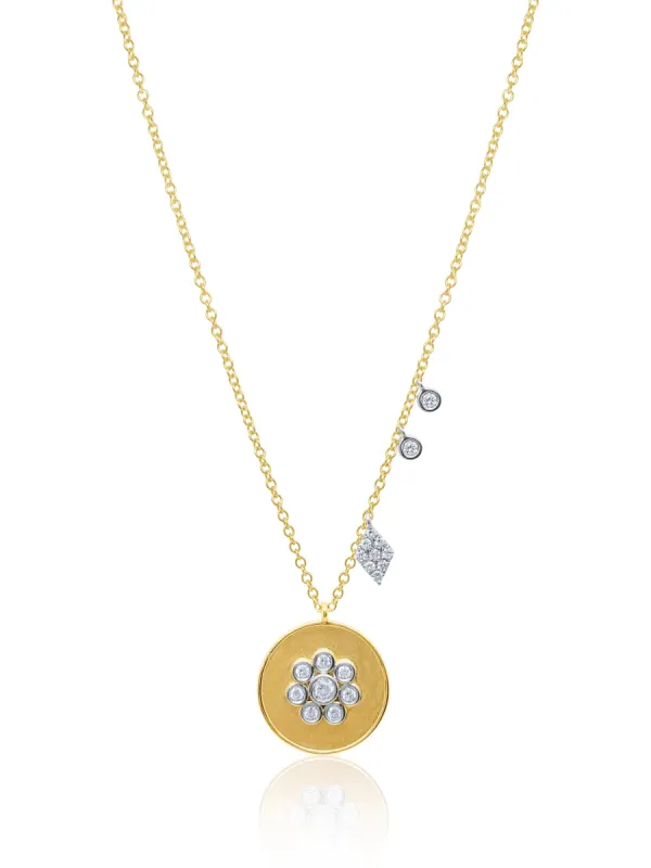 Yellow Gold Brushed Diamond Flower Necklace sold by Meira T