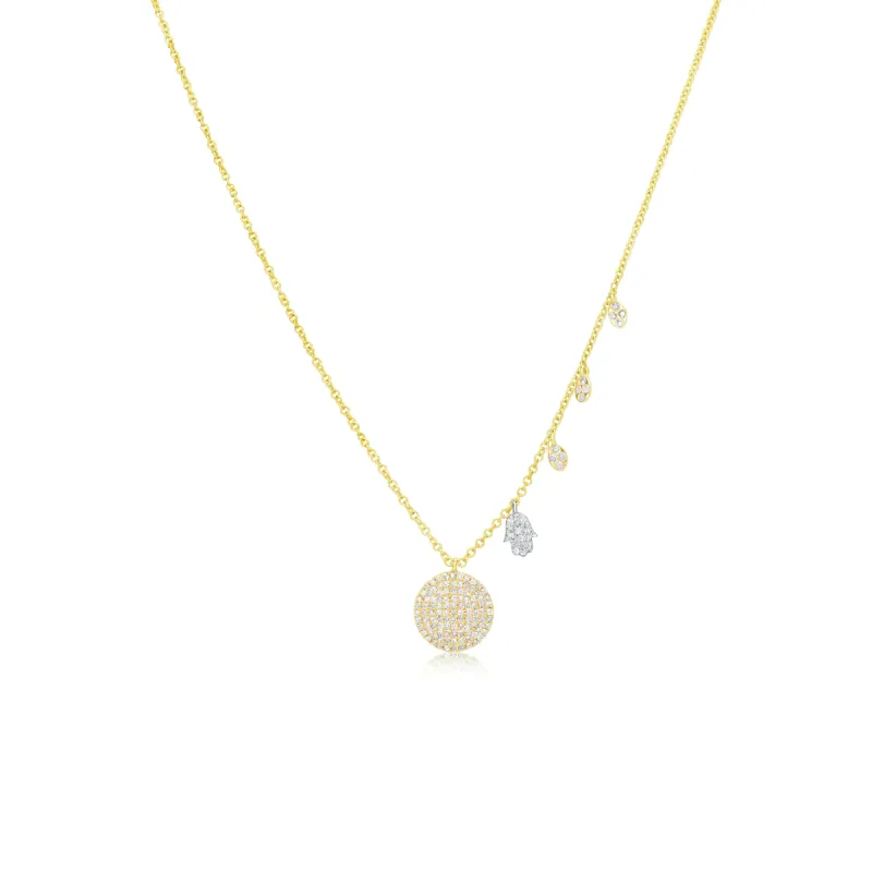 Yellow Gold Disc Hamsa Diamond Necklace sold by Meira T