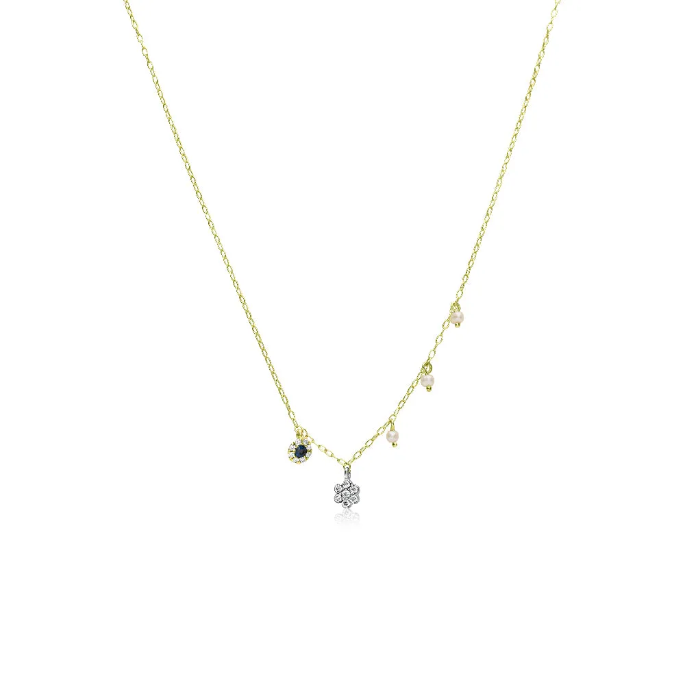 Blue Sapphire and Diamond Flower Necklace sold by Meira T