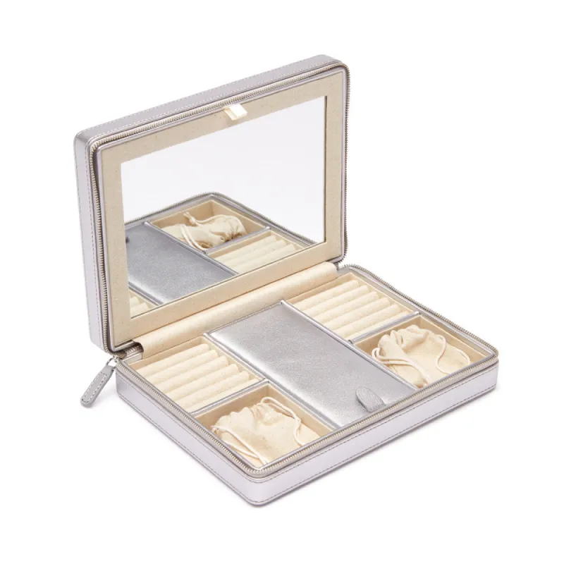 Meira T Leather Travel Jewelry Box in Silver sold by Meira T