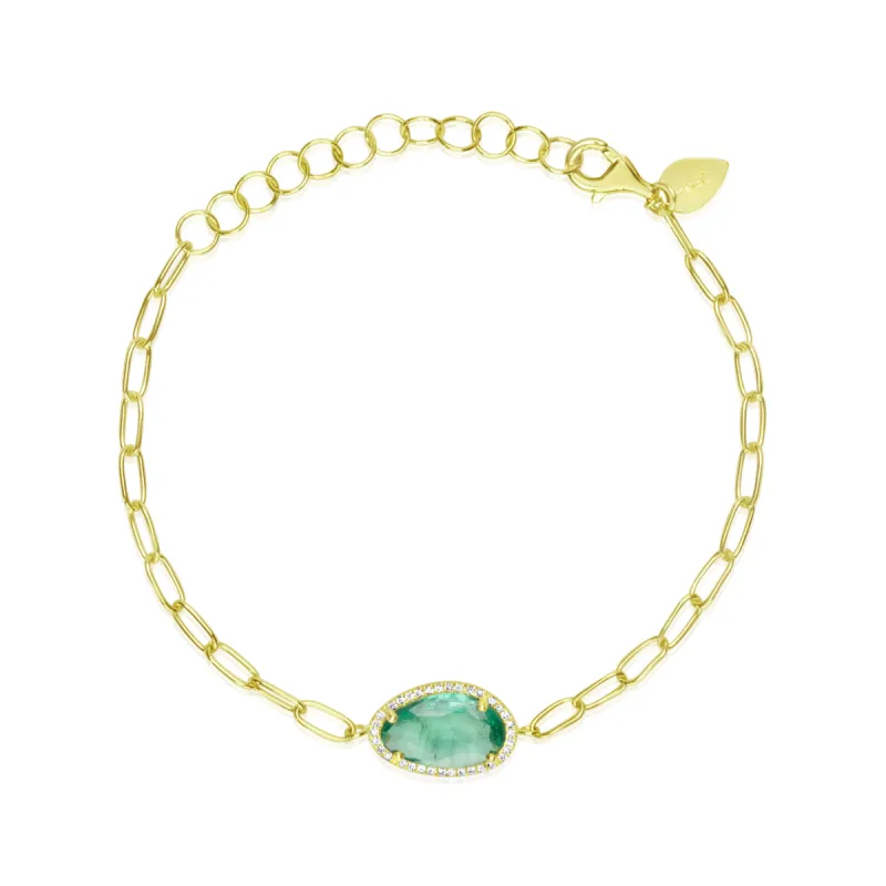 Yellow Gold Paperclip and Emerald Bracelet sold by Meira T