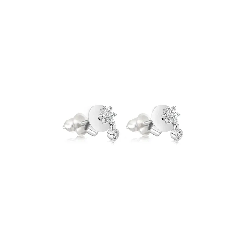 14 Kt White Gold Flower Stud with Dangling Bezel Diamond .10 Cts sold by Meira T