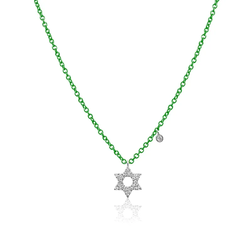 Electric Green Jewish Star Diamond Charm Necklace sold by Meira T