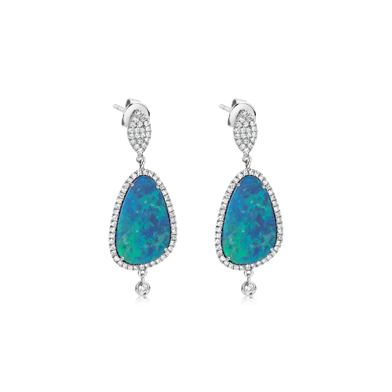White Gold And Opal Drop Earrings sold by Meira T