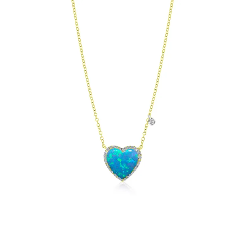 Yellow Gold Blue Opal Heart Necklace sold by Meira T