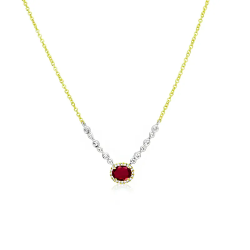 Birthstone Necklace With Diamond Halo | JANUARY Garnet sold by Meira T
