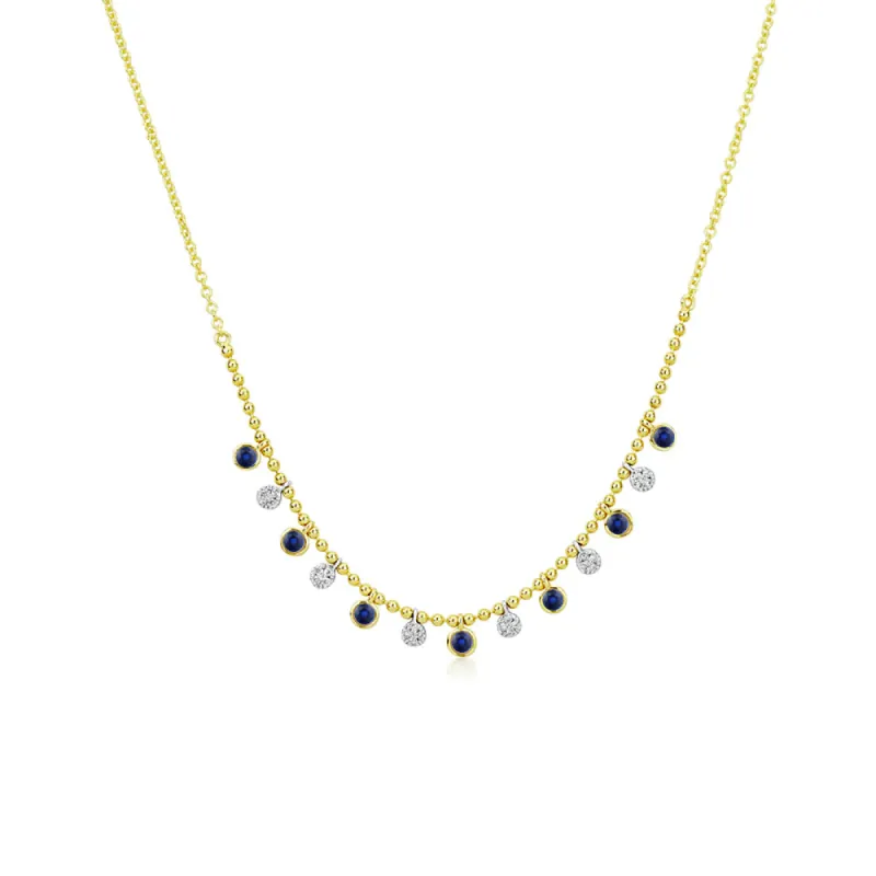 Diamond Bezel and Blue Sapphire Necklace sold by Meira T
