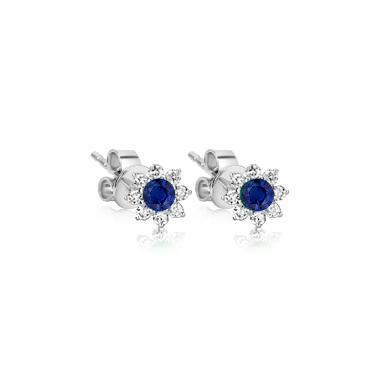 Sisterly Style Blue Sapphire White Gold Flower Stud | Online Exclusive sold by Meira T