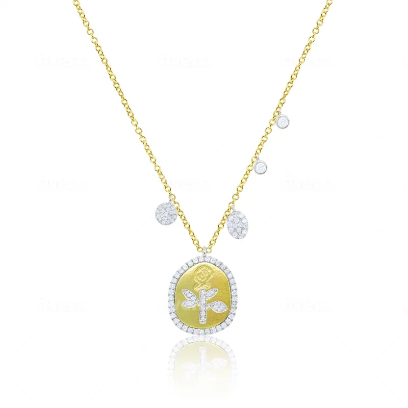 Brushed Gold Flower and Diamond Necklace sold by Meira T